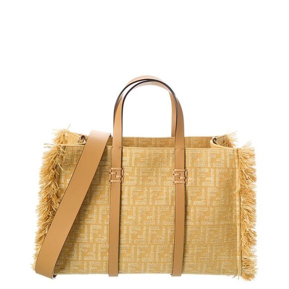 Fendi Summer Jacquard & Raffia Tote, Beige - Picture 1 of 4